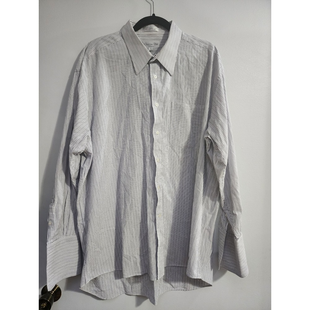 Christian Dior Chemise Mens 18.5 34/35 Pinstripe Cotton French Cuff Dress Shirt